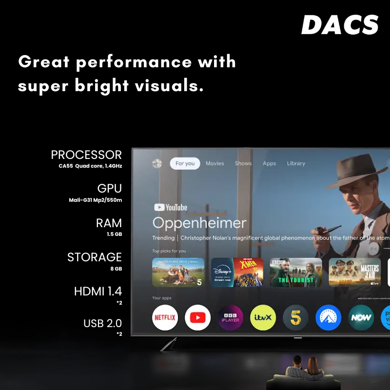 DACS Crystal Premium 32" QLED Google TV with 24W Dolby Audio & 1.5 GB RAM (Metallic Bezel Less,2025)
