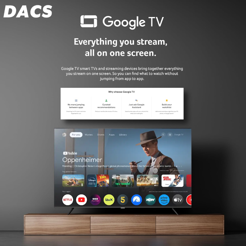 DACS Crystal Premium 32" QLED Google TV with 24W Dolby Audio & 1.5 GB RAM (Metallic Bezel Less,2025)