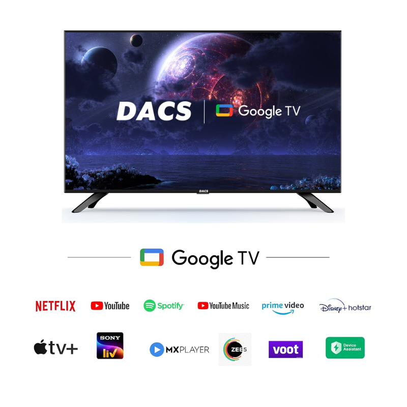 DACS Crystal Premium 32" QLED Google TV with 24W Dolby Audio & 1.5 GB RAM (Metallic Bezel Less,2025)